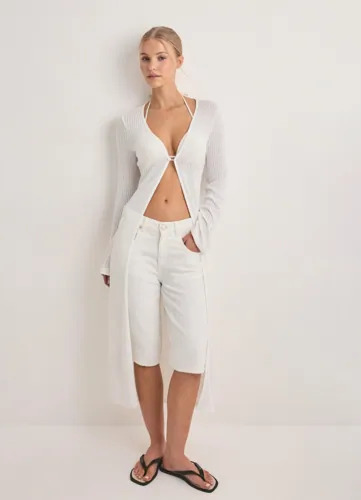 Nelly Hvit Effortless Rib Long Cardigan