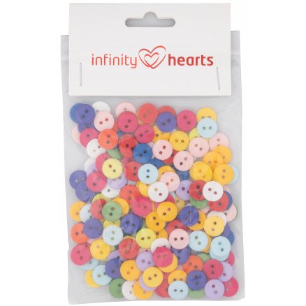 Infinity Hearts Knapper 2 hulls runde i Plastikk Ass Farger 10mm 200 stk
