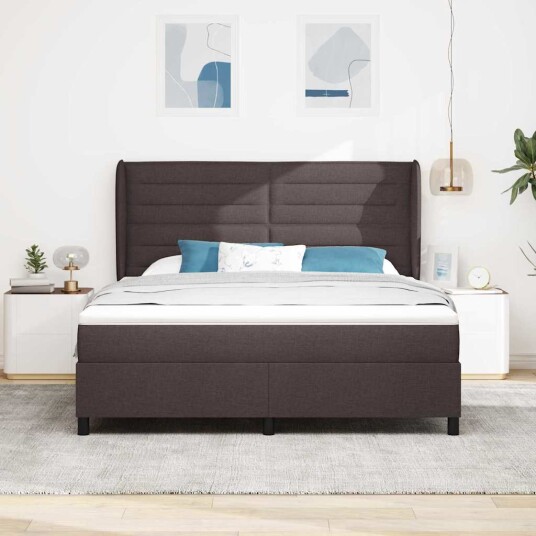 Box Spring Seng med Madrass Mørkebrunt 180x200 cm Stoff