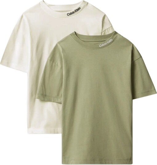 Calvin Klein 2 Pack Embro Logo T Shirt Ss Cream 140