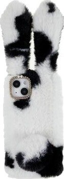 For iPhone 14 Plus Myk håndlaget Fluffy Furry Bunny TPU Shell Cute Rabbit Beskyttelsesveske - Svart