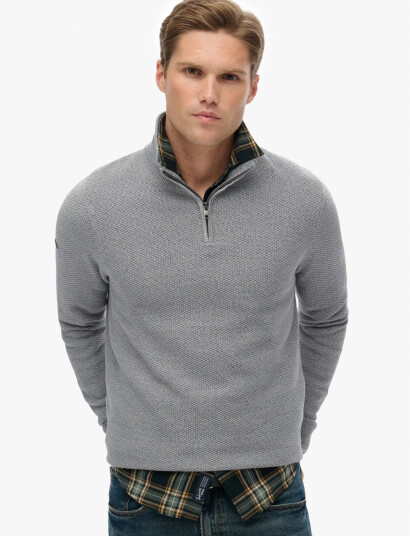 Superdry Lw Cotton Texture Half Zip - Grey - S Superdry Lw Cotton Texture Half Zip - Grey - S