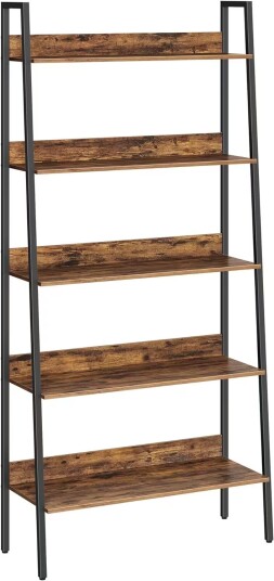 Smal rustikk brun hylle for små rom 5 etasjer 170 cm