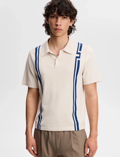 J. Lindeberg Rylan Stripe Knit Golf Polo Cream XXL