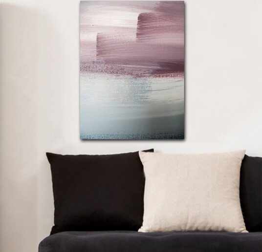 Lerretsbilde 70x100 cm Abstrakt landskap med myke fargeoverganger i rosa og blå nyanser Rosa / Blå / Grå