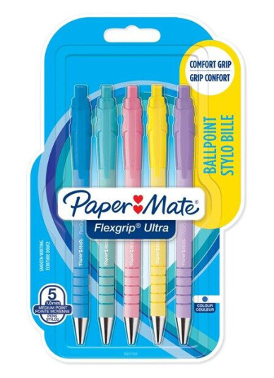Paper-Mate Flexgrip Ultra Pastel Ballpoint Pens | Medium Point (1.0mm) | Blue Ink | Pastel Barrels | 5 Count Paper-Mate Flexgrip Ultra Pastel Ballpoint Pens | Medium Point (1.0mm) | Blue Ink | Pastel Barrels | 5 Count