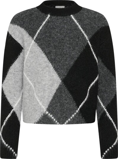 Kaffe Kagrith Knit Pullover GREY MELANGE / BLACK CHECK M Kaffe Kagrith Knit Pullover GREY MELANGE / BLACK CHECK M