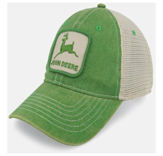 John Deere Stone Washed Logo Mens Cap Ivo Ivory/Dark Green One Size Capser
