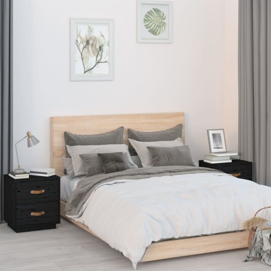 vidaXL Nattbord 2 stk svart 40x34x45 cm heltre furu