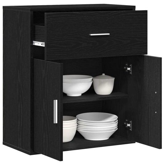 Serviesskap med skuff Svart eik 60 x 31 x 70 cm Konstruert tre Serviesskap med skuff Svart eik 60 x 31 x 70 cm Konstruert tre