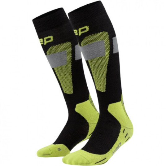 CEP Ski Merino Socks Tall 3.0 Skistrømper Dame Black/Lime II