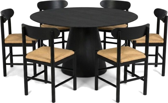 Siena spisegruppe rund 150 cm svart med 6 Malte spisestoler