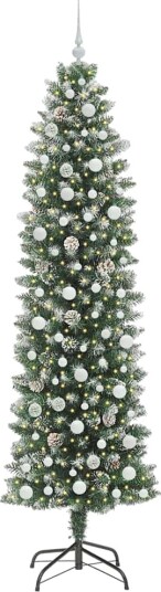 Kunstig Slankt Jule Tre med 300 LED Grønn og hvit 240 cm