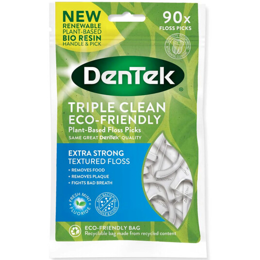 Plantebaserte tanntrådsbraketter 90 pcs. DenTek Eco Triple Clean Floss Picks