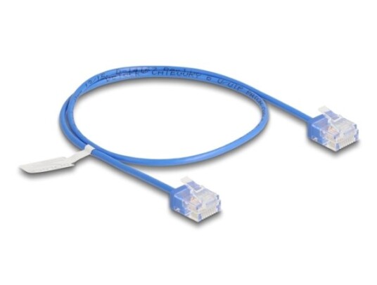 Delock Rj45 Nettverkskabel Cat.6 Utp Ultra Slim 0,5 M Blå Med Korte Plugger
