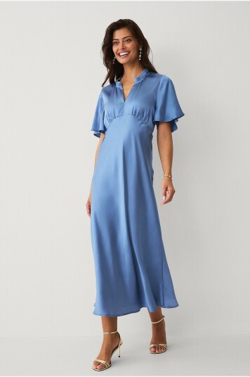 Ellos Collection Satengkjole med draperte volangermer Blå