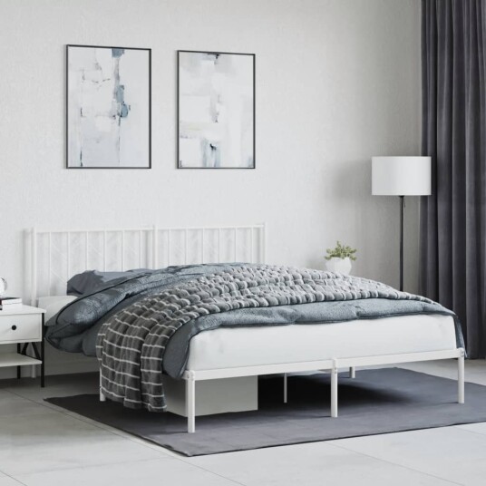 vidaXL Sengeramme i metall med sengegavl hvit 160x200 cm 8721012250222
