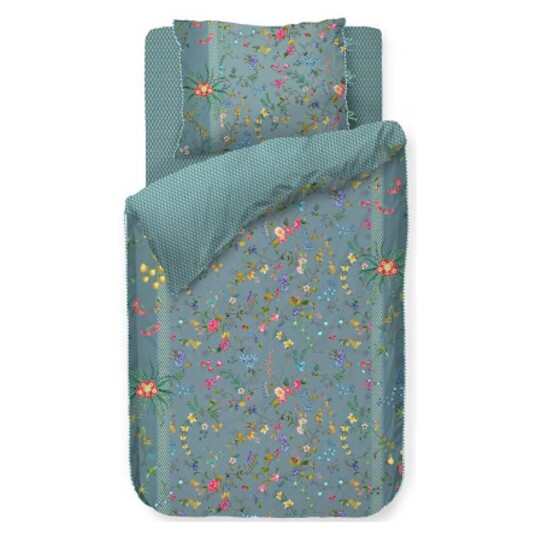 Pip Studio Sengetøy - 140x200 cm - Petit Fleurs - Blå - 2 i 1 design - 100% bomull - Pip Studio