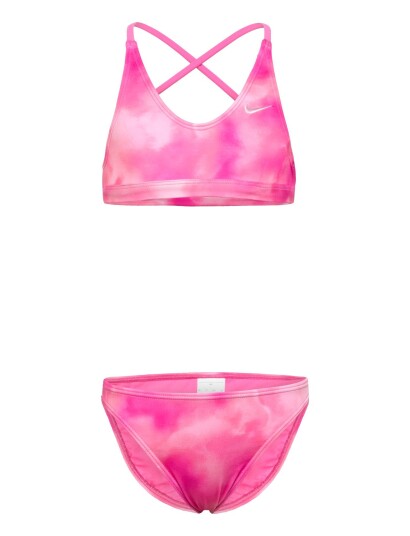 NIKE SWIM Nike Watercolour Lace Up Bikini Set   Pink   160 170
