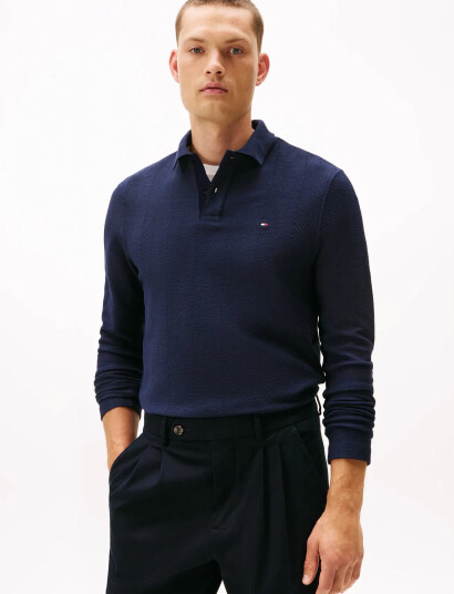 Tommy Hilfiger Ls Herringbone Reg Polo - Navy - XXL