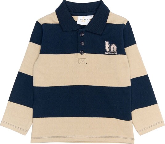THE NEW Siblings Navy Blazer Striped Rinon L_S Pique Polo 92