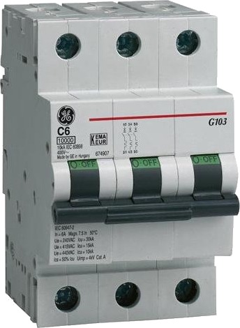 General Electric Automatsikring 3P 10kA B 6A