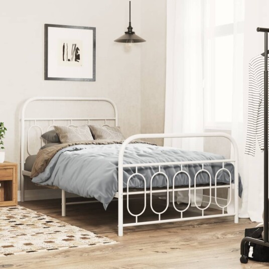 Sengeramme i metall med hode- og fotgavl hvit 100x200 cm 8721102646492