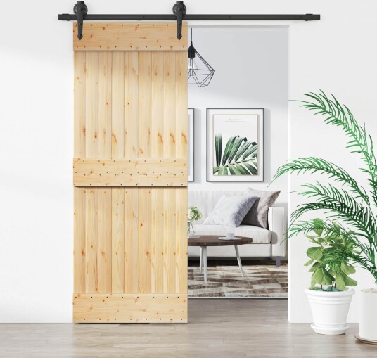 vidaXL Skyvedør Naturlig og svart 80 x 210 cm Massiv Furu Tre vidaXL Skyvedør Naturlig og svart 80 x 210 cm Massiv Furu Tre