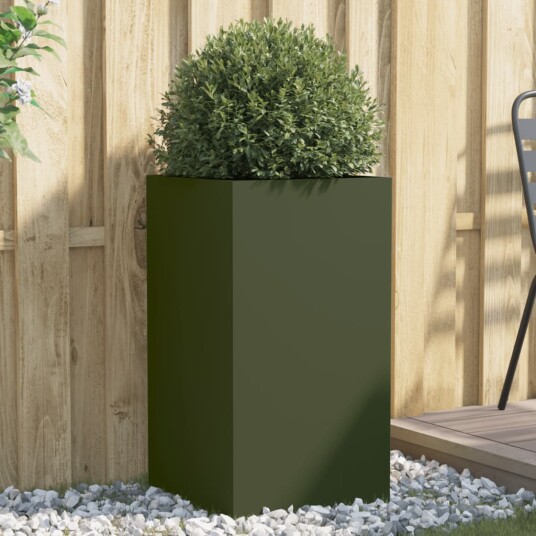 Plantekasse olivengrønn 42x38x75 cm kaldvalset stål