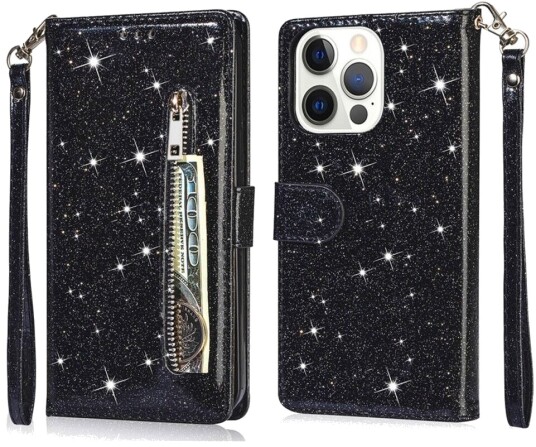 Trolsk Lommebokdeksel Glitter (iPhone 16 Pro Max) Svart
