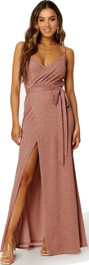 Goddiva Glitter Wrap Front Maxi Dress