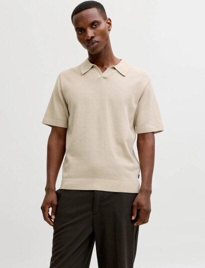 Jack & Jones Jprblamilano Spring Split Neck Ss Sn   Cream   XS