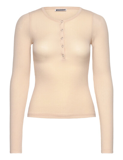Weekday Sheer Rib Long Sleeve Henley Top - Cream - XS