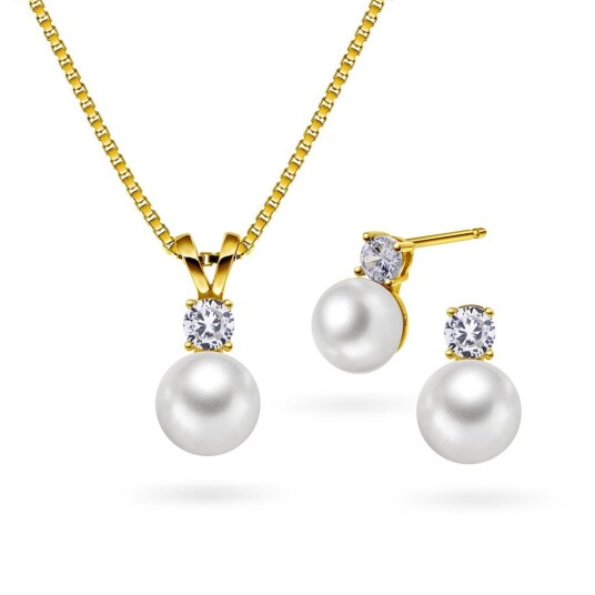 Pan Jewelry Smykkesett i 925 forgylt sølv med perlemor