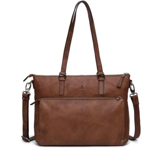 Adax Napoli Malia Skinn Laptop Skulderveske 14" Cognac