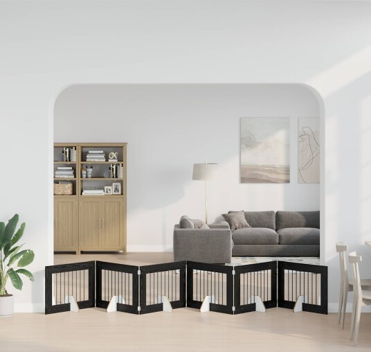 Vidaxl Foldbar Hundegitter Med Stativer 6 Stk. Svart Eik 482 cm