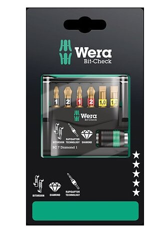 Wera 05073419001, 7 Stykker, Philips, Pozidriv, Spor/Slot, Ph 1, Ph 2, Pz 1, Pz 2, 175 Mm, 16 Mm
