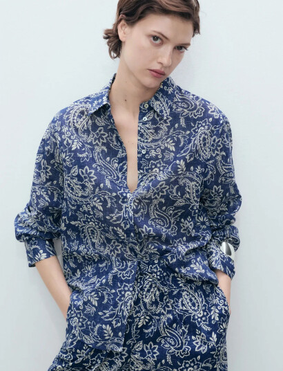 Mango Printed Cotton Shirt - Black - XS Mango Printed Cotton Shirt - Black - XS