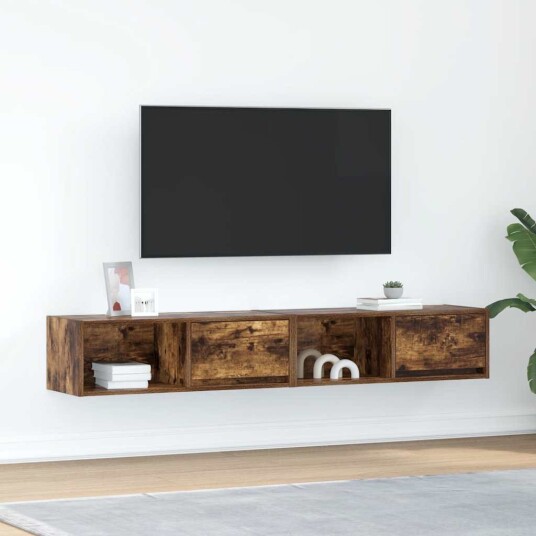 TV benker 2 stk røkt eik 80x31x25,5 cm konstruert tre TV benker 2 stk røkt eik 80x31x25,5 cm konstruert tre