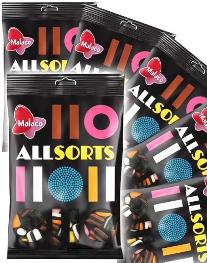 6 kg Malaco Liquorice Allsorts / Engelsk Lakris Konfekt Eske med 15 Poser