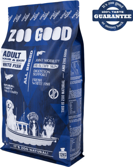 Zoo Good Hundefôr med Hvit Fisk og Skinn 12 kg - Tørrfôr for Alle Raser