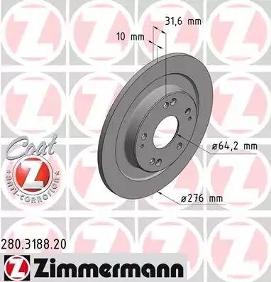 Bremseskive ZIMMERMANN 280.3188.20