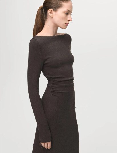 Mango Fitted Sweater Dress Brown XS Mango Fitted Sweater Dress Brown XS