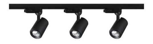 Designlight Tracky One P-807B Spotlight 3 svarte spotlights endestykke skinne Belysning