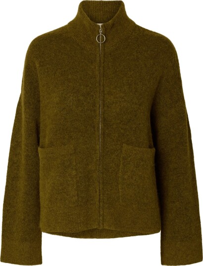 Selected Slwsia Ras Ls Knit Zipper Cardigan Noos Green M