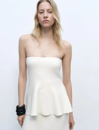 Mango Fine-Knit Peplum Top - White - S