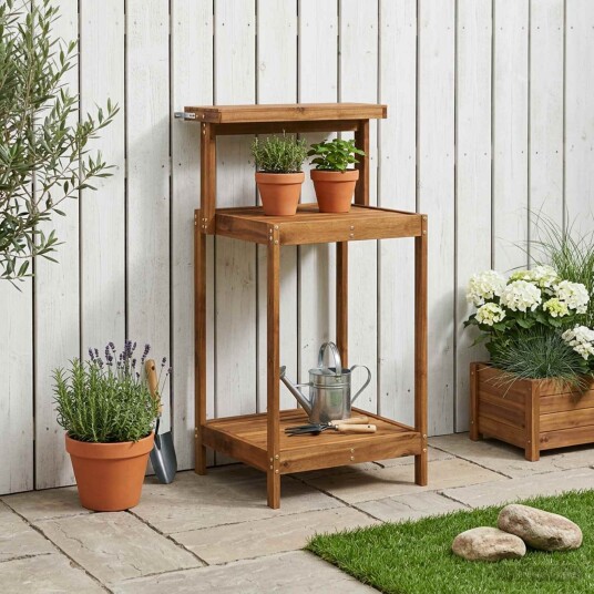 vidaXL Utendørs pottingbenk 56,5 x 48,5 x 107 cm Solid akasietre