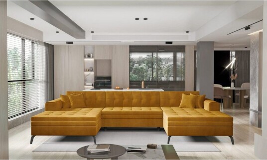 Hjørnesofa Eltap Vertizo 350x170x93 cm Nube 45 Gul Symmetrisk