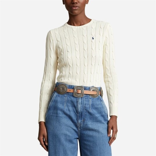 Ralph Lauren Cable Knit Cotton Crewneck Sweater - Cream