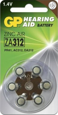 GP ZA312 1,45V Høreapparatbatteri - 6 stk, Brun